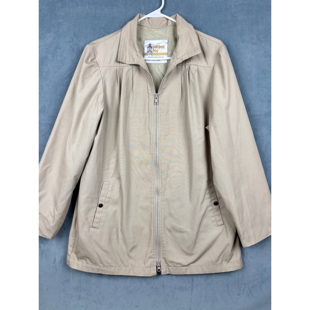 London Fog Vintage Tan Zip Up Jacket Women 12 Reg Harrington Style Lightweight
